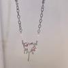17KM Sweet Pink Zircon Pendant Necklace Heart Bow Chain Choker for Women Jewelry Accessories
