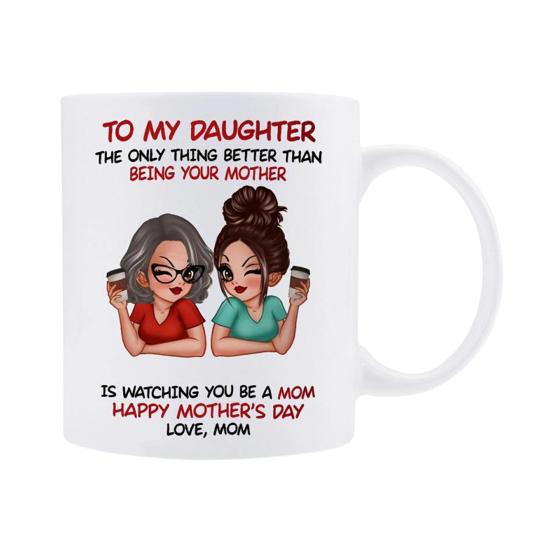 Ceramic Mug for Daughter Personalized Coffee Cup with Non-Slip Handle High-Temperature Fired Multi-Use Gift for Mother's Day Birthday