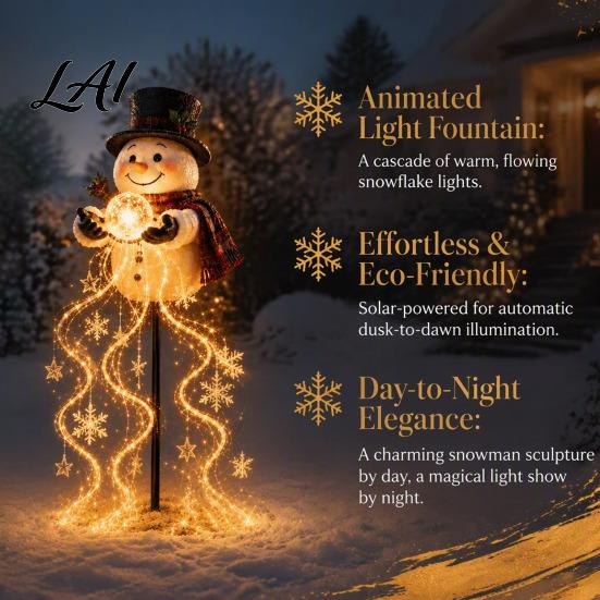 Winter Garden Pathway Illumination Solar Snowman Light with Flowing Snowflakes LED Christmas Waterfall Theme Yard Art Lighting Star Weatherproof