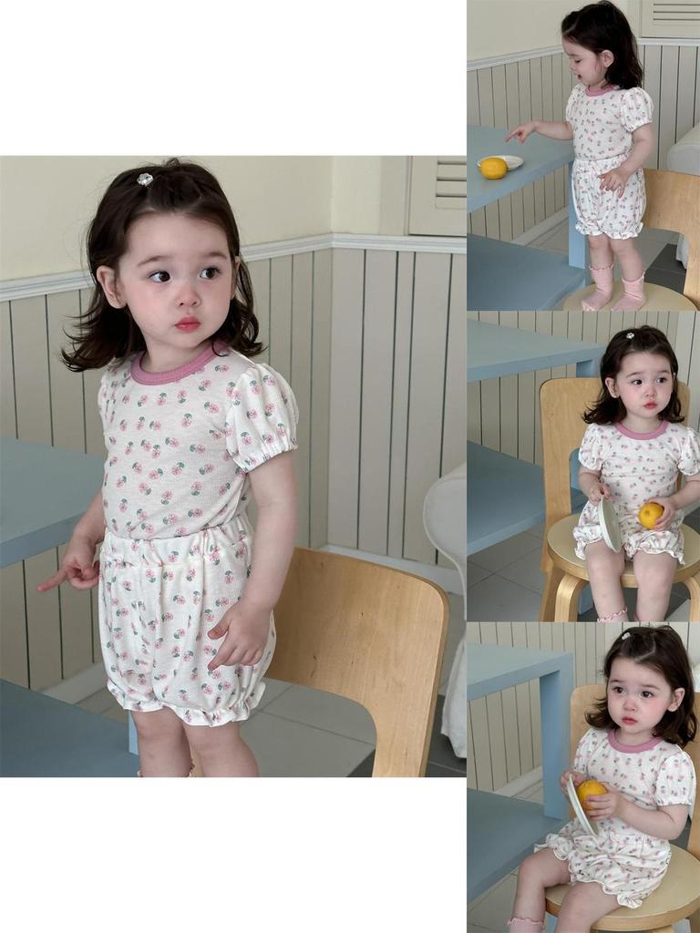 Милый летний пижамный комплект для девочек в корейском стиле, легкий комплект с шортами с цветочным принтом