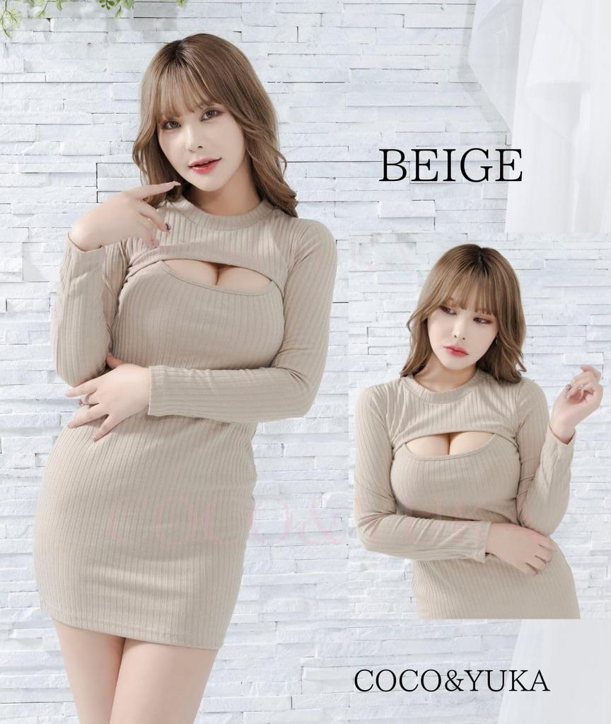 Coco Yuka Sexy Mini Tight Open Long Bodycon Size & Dress, Fit, Neck, Knit, Sleeve, (Gray, XL)