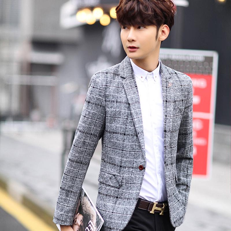 Осенний мужской повседневный West Slim Short Paragraph Молодежный клетчатый маленький костюм пальто куртка Tide