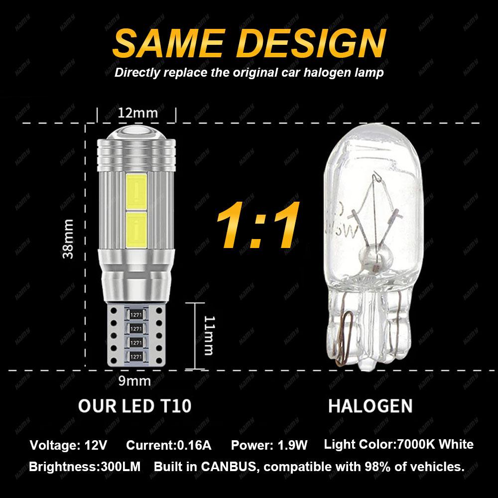 2 PCS T10 W5W 194 LED Bulbs For Car LED Signal Light Canbus Error Free 12V 10SMD 6500K White Wedge Side Trunk License Plate Lamp Bulbs 7