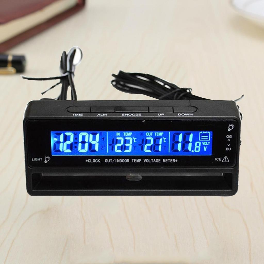 Electronic Voltage Temperature Meter for Automobile Backlight Real Time Monitor Car Clock Thermometer Voltage Alarm