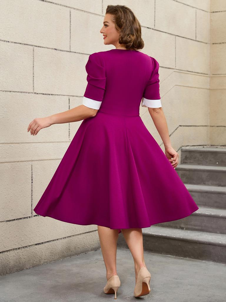 Платье А-силуэта с круглым вырезом и короткими рукавами в стиле колор-блок, элегантный летний стиль, вдохновленный платьями для выпускного от Shein, длинные платья для выпускного для женщин