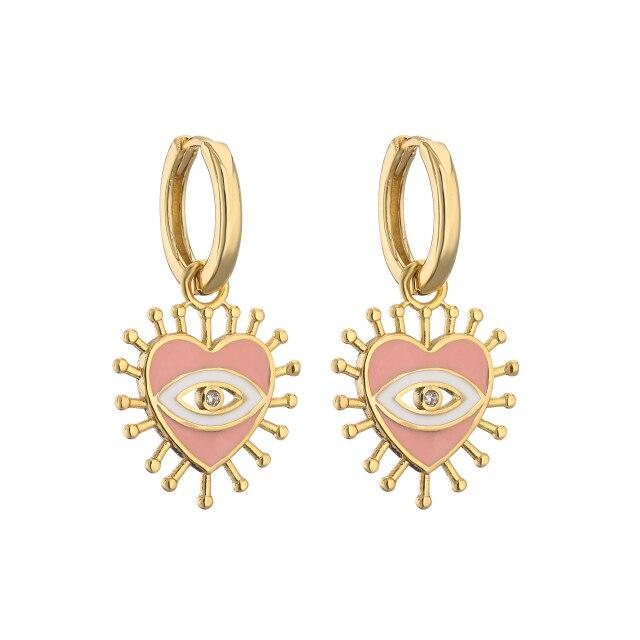 Pair ,Love Heart Shape Evil Eyes Drop Earrings For Women Vintage Statement Crystal Dangle Jewelry