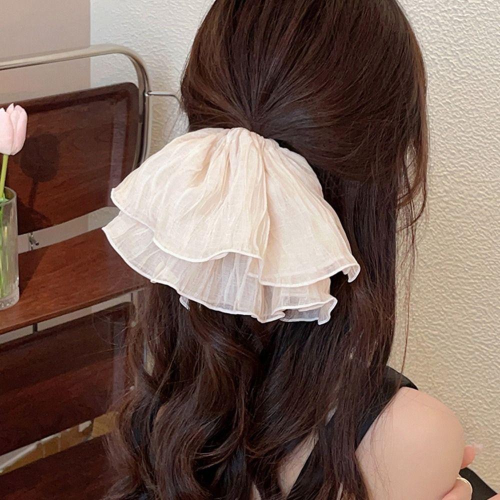 Hair Band Lace Mesh Cloth Flower Hair Tie Korean Style Headwear Women Scrunchies Wrinkle Hair Rope