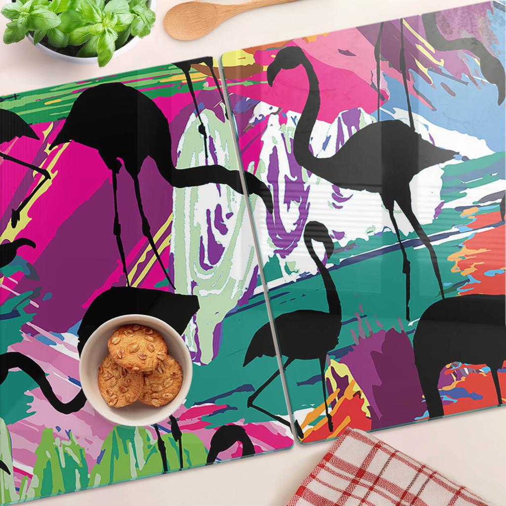 Kitchen Multifunctional Decorative Tempered Boards Flamingos 2x40x52 cm