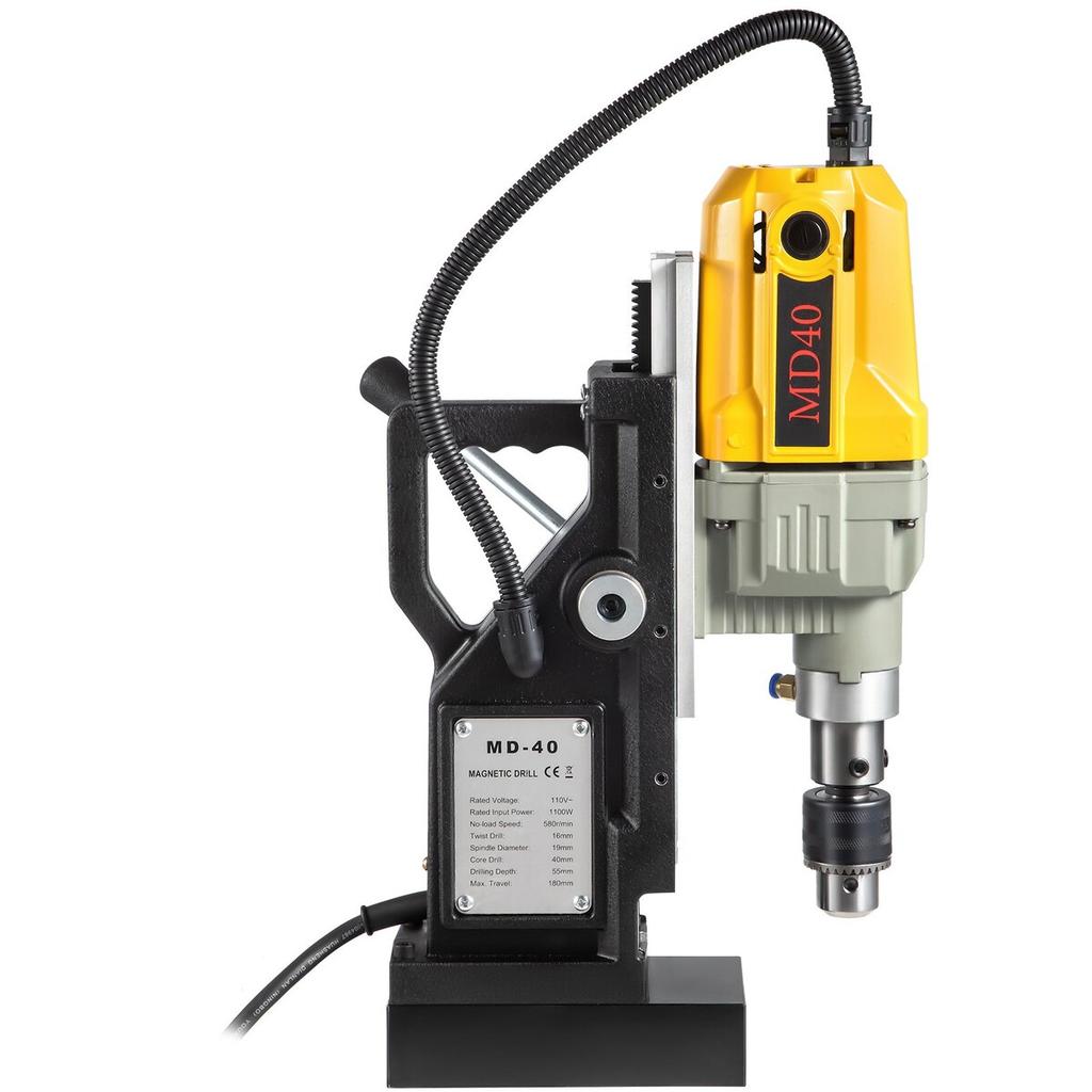 Magnetic Drill, 1100W 1.57" Boring Diameter, 2697lbf/12000N Portable Electric Mag Drill Press with 12 Bits, 580 RPM Max Speed Drilling Machine for any