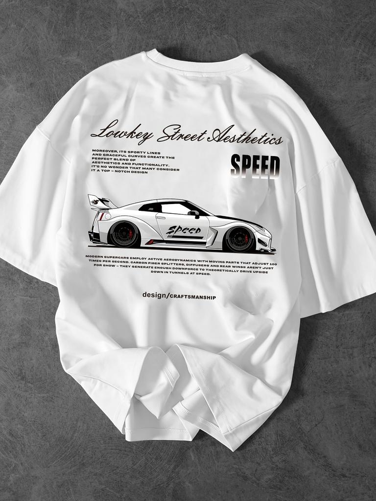Racing Elements Street Youth Fashion Summer Outdoor Mens Summer Clothing Micro Falling Shoulder Round Neck Tshirt