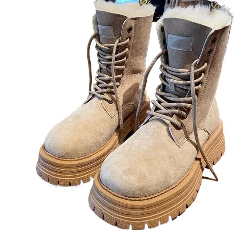 Ботильоны на платформе для снега, женские, меховые, теплые, замшевые, женские, тренд 2025 года, зимние, короткие, плюшевые, готические, для ходьбы, мотоциклетные, Botas De Mujer