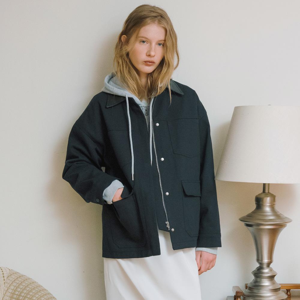 Lcve Leather Collar Work Jacket_Ivory