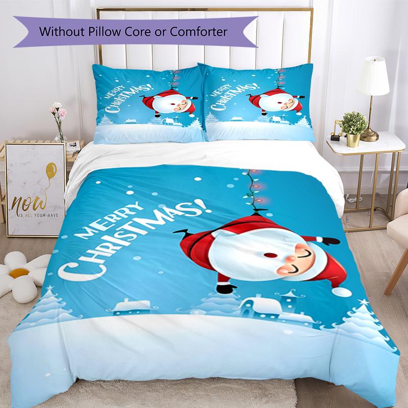 3pcs Christmas Santa Claus Bedding Set Duvet Cover Closure Includes 1 Duvet Cover & 2 Pillowcases, Soft and Comfortable for All Seasons.