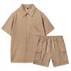 Мужские однотонные рубашки с короткими рукавами на пуговицах, мужские повседневные модные рубашки с короткими рукавами, комплект шорт