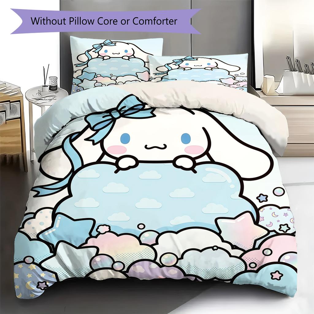 Постельное белье Sanrio с розовым узором, Комплект с одеялом, Пододеяльник, Наволочка, Домашний подарок на день рождения(1 пододеяльник + 2 наволочки, без наполнителя)