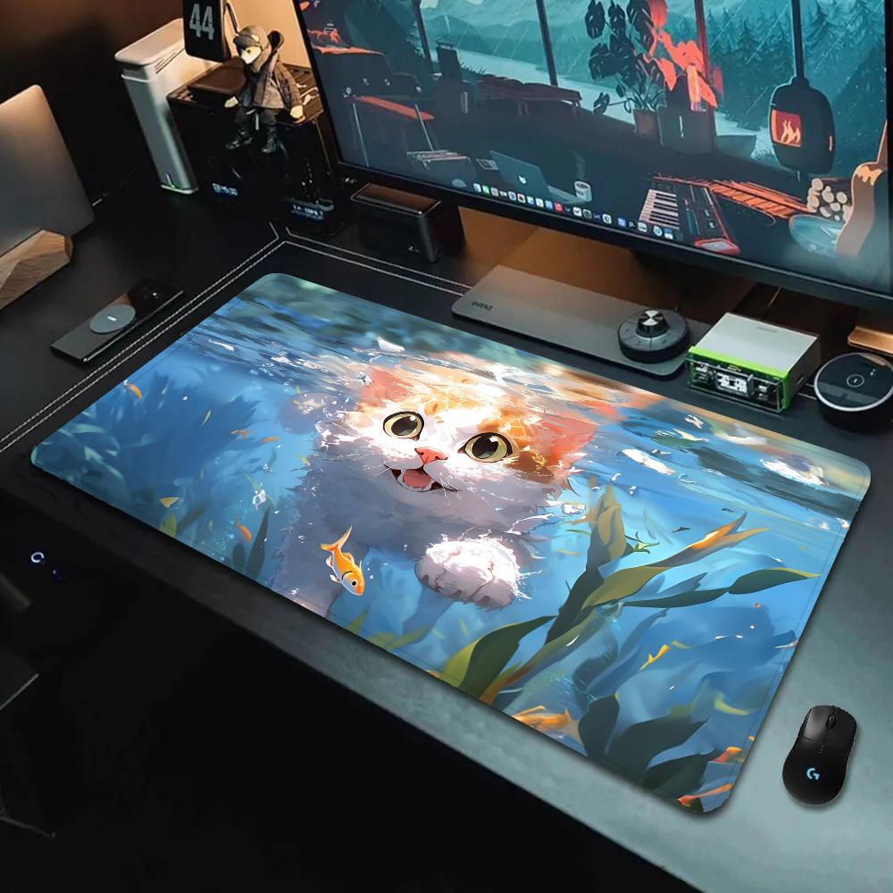 Cartoon Lovely Lively Anime Cats Silicone Gaming Mouse Pad Large Keyboard Pad Mouse Pad For Keyboard With Antislip Table Mat