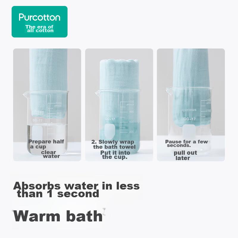 PurCotton Gauze Bath Towel, Household Absorbent Quick-Drying Bath Towel, Skin-Friendly Soft Towel, 90*160cm [No Additives], Sky Blue