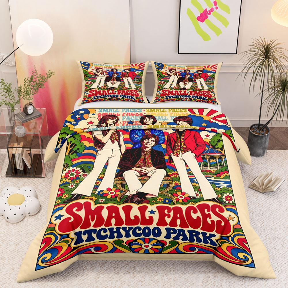 Decorative Small Faces Itchycoo Park Psychedelic Poster Multicolor Bedding Set, Reversible Duvet Cover Set for Any Season