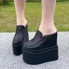 Fashion 13CM Women's Flat Shoes Mules Summer 2025 Fashion Leather Fashion Breathable Platform Slippers Thick Bottom Women Slippers