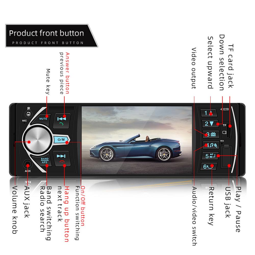 4022B Автомобильный MP5 Bluetooth-плеер с управлением на руле 1 Din 4,1-дюймовый экран Авто стерео аудио в приборной панели Автомобильные аксессуары