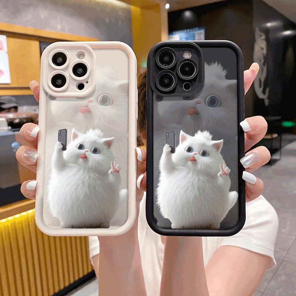 Милый селфи-кот Чехол для телефона iPhone 15 Pro Max 11 12 13 16 14 Plus Силиконовый противоударный чехол Защитная оболочка для объектива