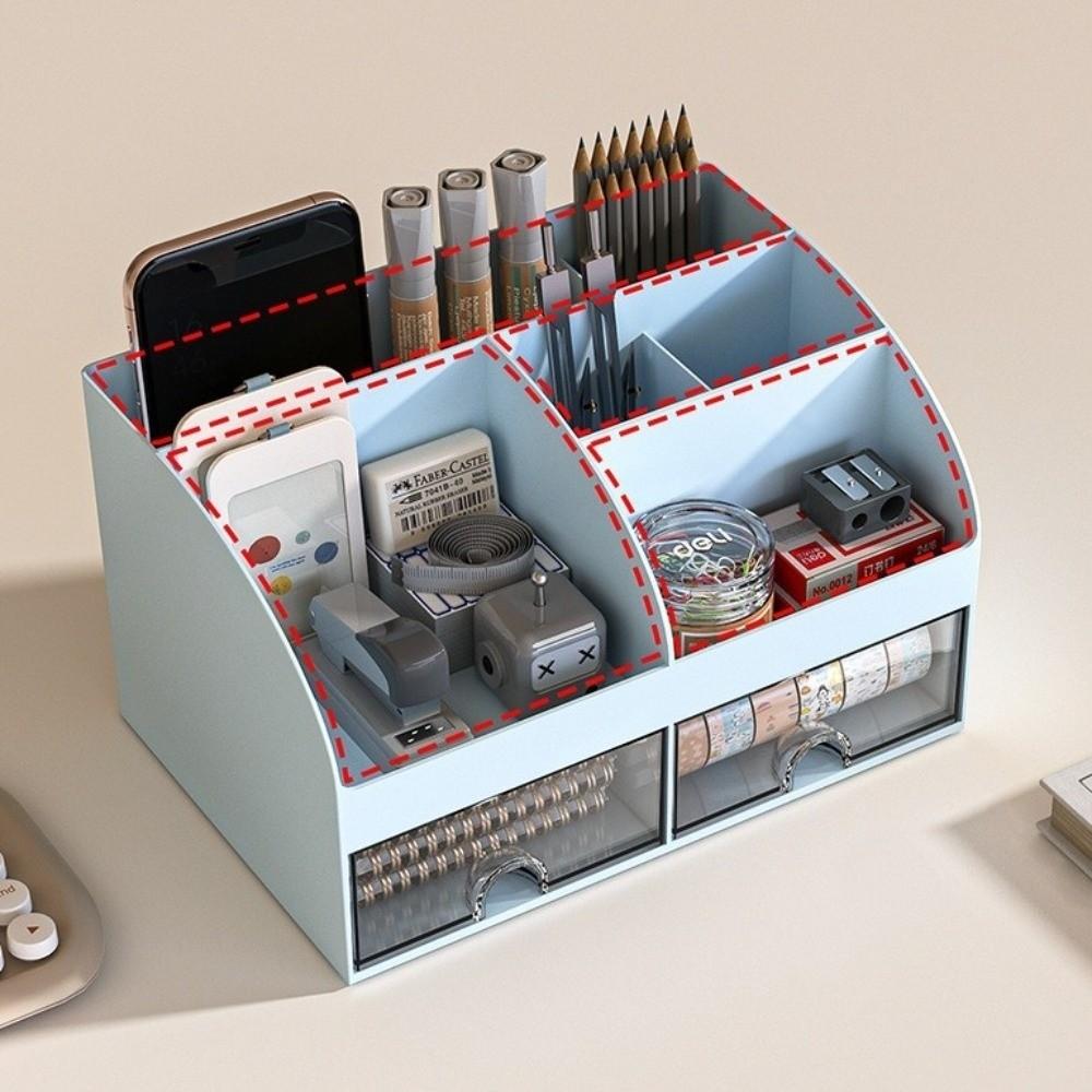 Transparent Drawers Makeup Organizer 2 Drawers Pen Holder Practical Desk Organizer Office