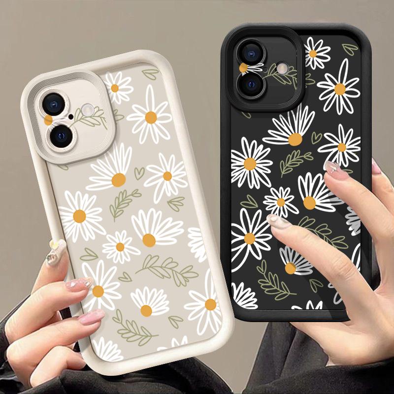 Мягкий чехол из ТПУ для iPhone 16e 16 17 Pro Max 15 14 Plus 13 12 Pro Max 11 17 Air Мультяшный Белый Цветок Печать Силиконовый Чехол для Телефона