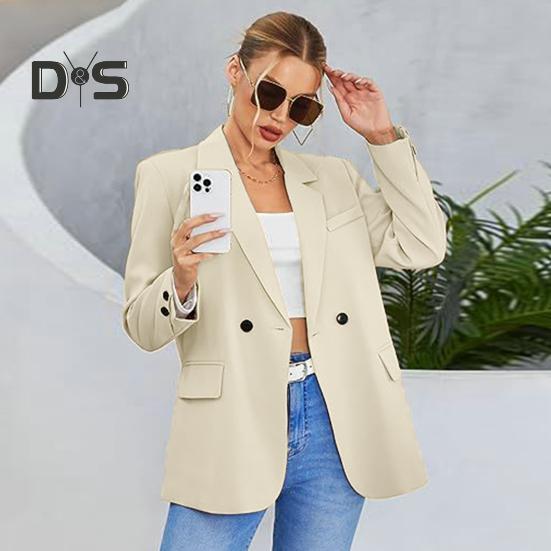 Women Fall Spring Suit Coat Formal Business Style Button Closure Cardigan Solid Color Plus Size Loose Lapel Long Sleeve Pockets OL Commute Jacket