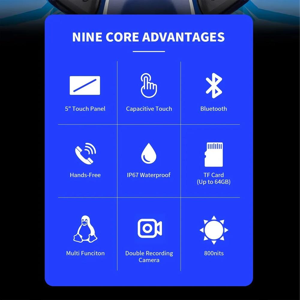 5-дюймовый IPS-экран для мотоциклетной навигации (Сенсорный экран), GPS-навигация, 2024, Carplay, Android auto, водонепроницаемость IP67, двойной Bluetooth