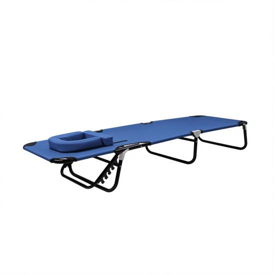 Foldable Camping Cot for Adults, Reclining Lounge Chair with Face Hole, 4 Height Adjustable, Removable Pillow