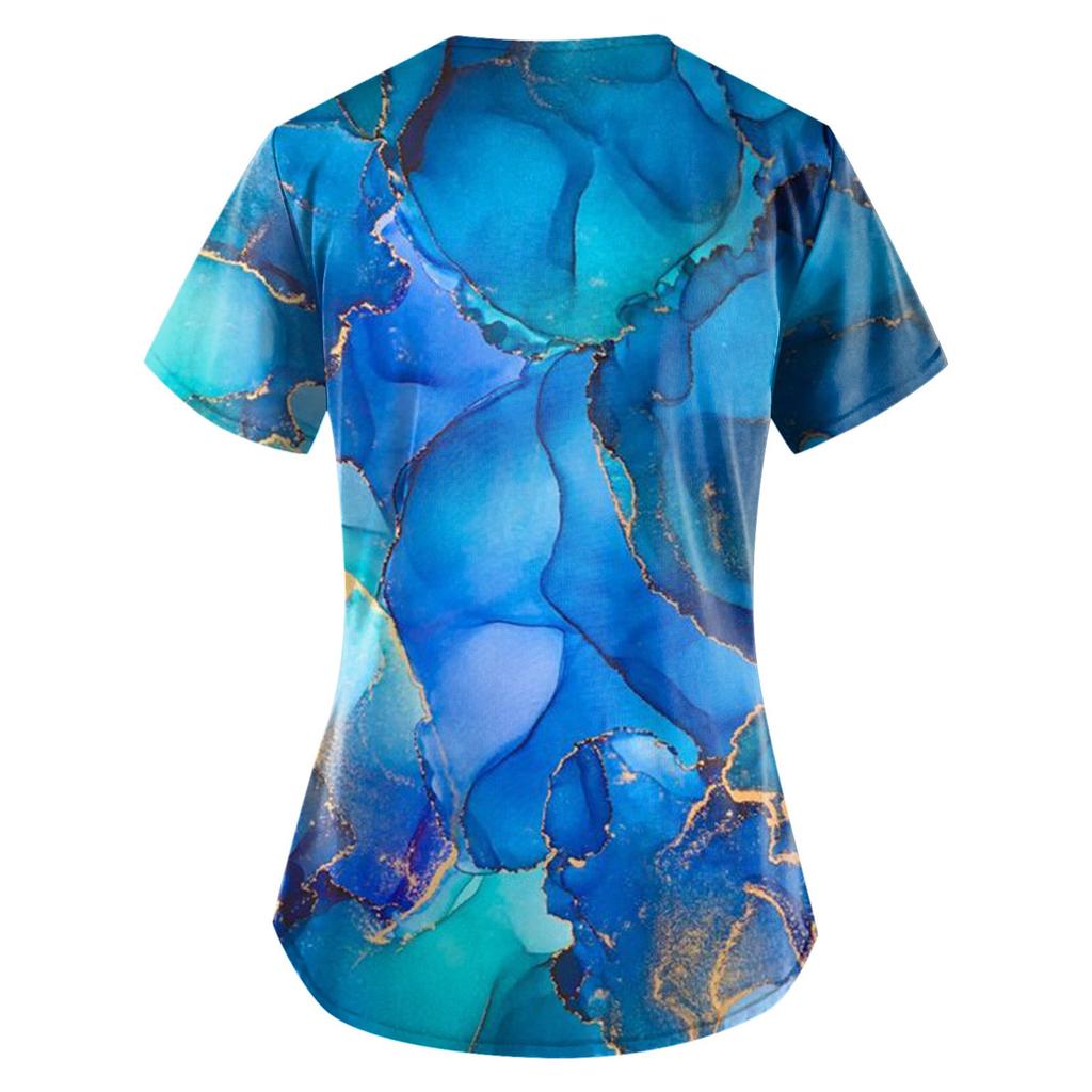 Женская модная рабочая форма с принтом и карманной футболкой с коротким рукавом