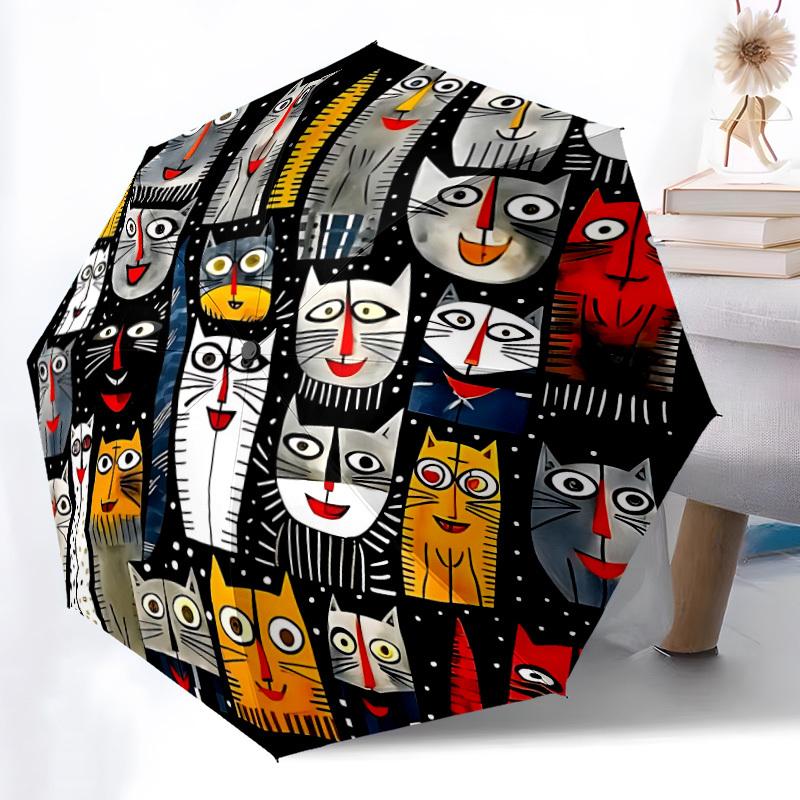 1pc Cat Party Automatic Open/close Umbrella, 8-Rib sturdy structure, Auto Folding/Opening, Portable Travel Umbrella for Women,149