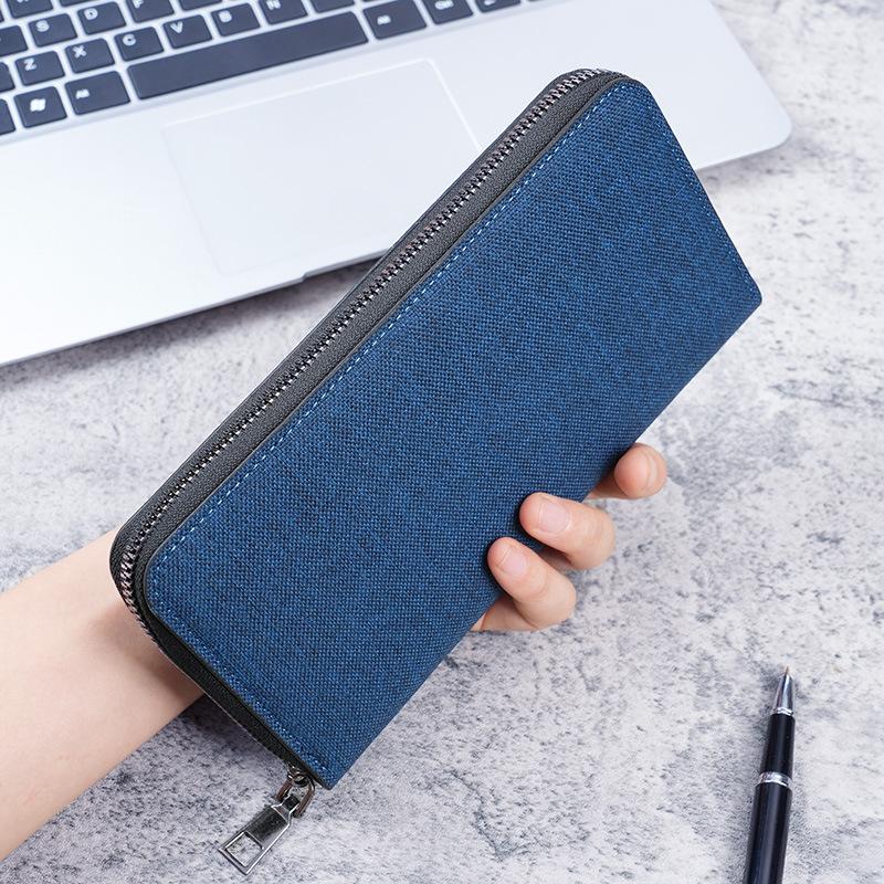Men Long Wallet Large Capacity Multiple Card Slots Canvas Zippered Purse Business Handbag Card Holder Wallet Coin Bag