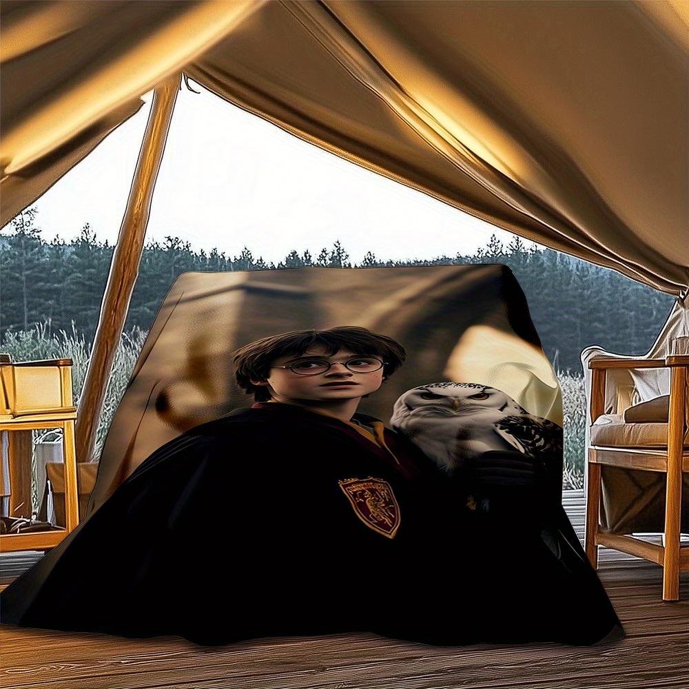 1pc Harry Potter, Owl, Hogwarts Digital Printed Flannel Blanket, Super Soft Plush Fleece Bed Cover, Multipurpose Four Season Blanket for Sof