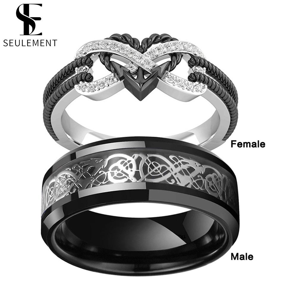 Seulement Love Black Infinity Heart Couple Rings for Women Men Stainless Steel Jewelry for New Listing Gothic Accessories