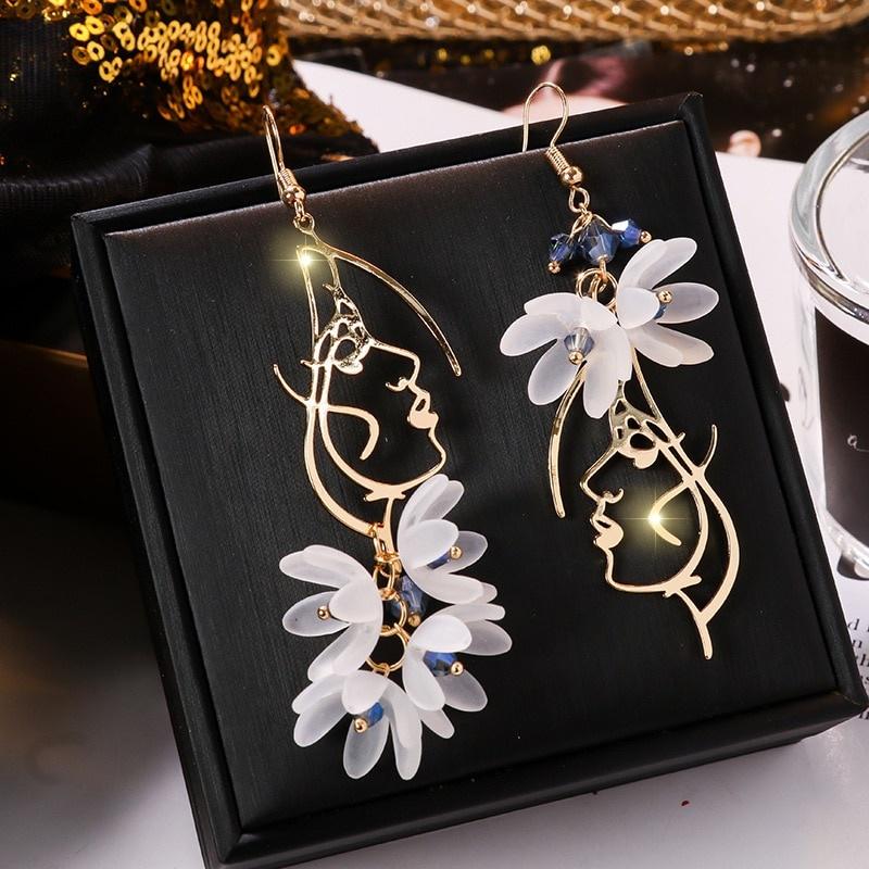 Women Flower Petals Long Tassel Earrings Asymmetric Earrings Ear Jewelry