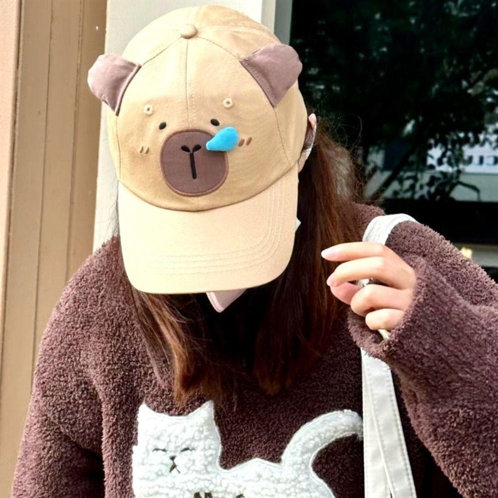 Runny Nose Cartoon Sun Hat Korean Style Peaked Cap Retro Capybara Baseball Cap  Outdoor