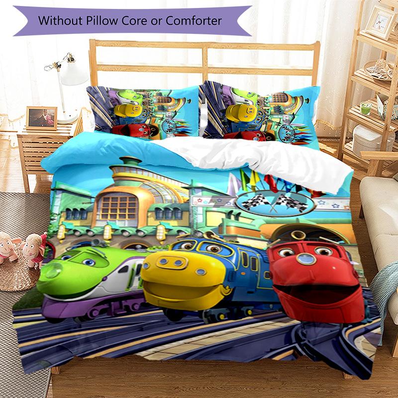 3pcs Chuggington pattern bedding set duvet cover set includes duvet cover &pillowcases, perfect all season bedroom decoration & gift