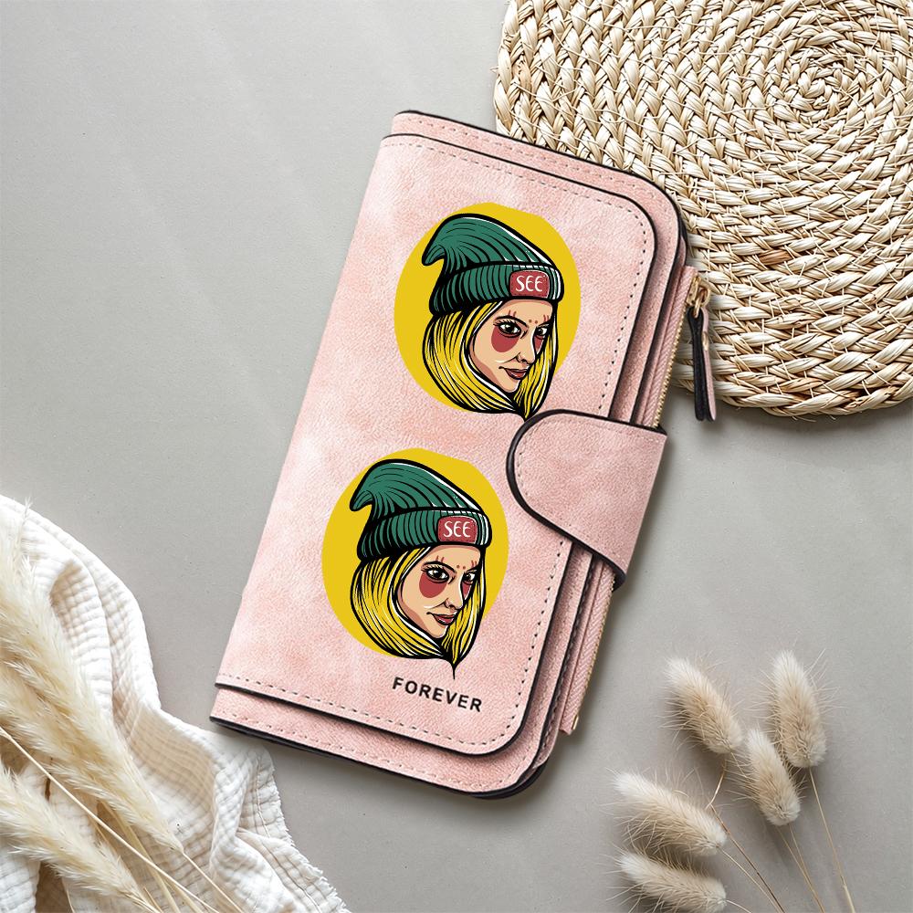 Cool Girl Pattern PU Leather Large Capacity Long Wallet Multi Card Slot Portable Ladies Purse