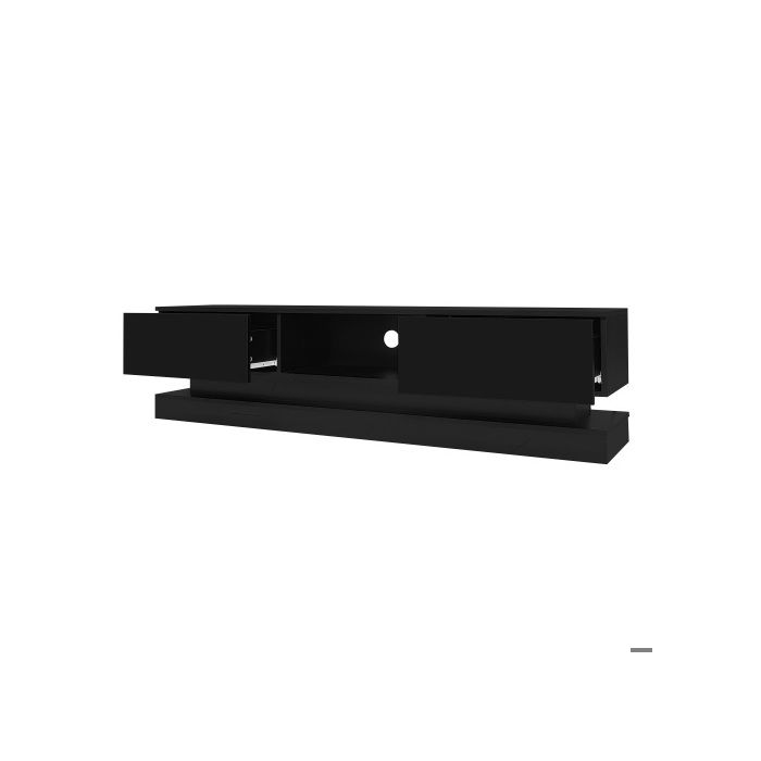 Support TV - MUVOE - 160 cm - Noir brillant - Éclairage LED - 2 tiroirs - Contrôle application