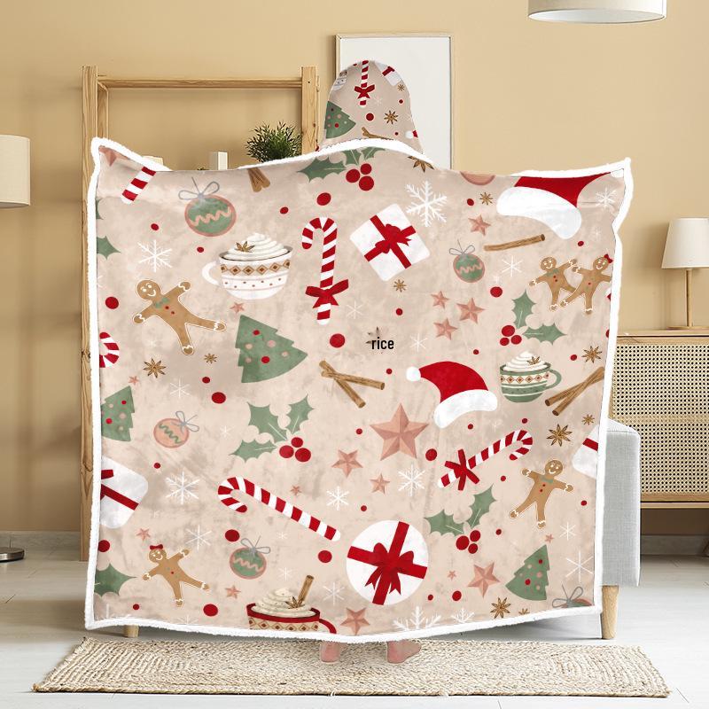 Christmas Festival Wearable Hooded Flannel Blanket Shawl