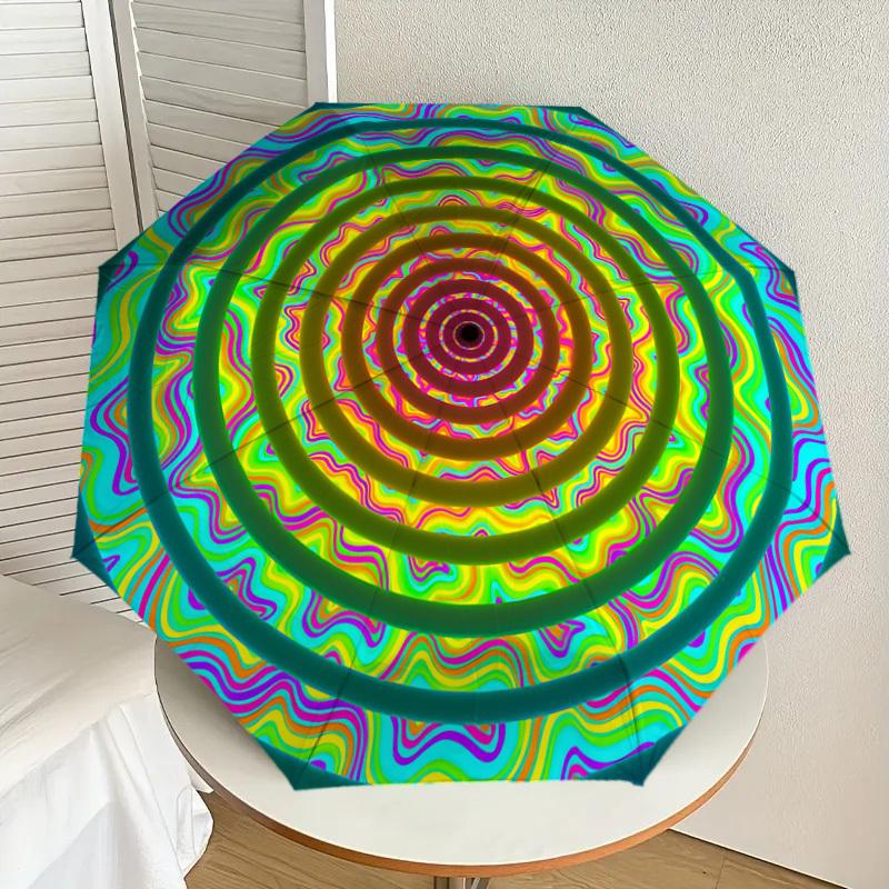 1pc Psychedelic Pattern Fashionable Automatic Opening/Closing Folding Umbrella with 8 Iron Bones, Plastic Handle yy2510150031