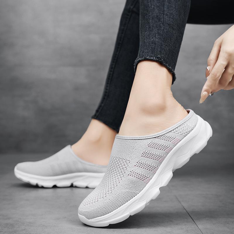 Модная сетка Fly-woven Mesh без пятки, поддержка половины стопы, модная ультралегкая повседневная женская обувь очень большого размера
