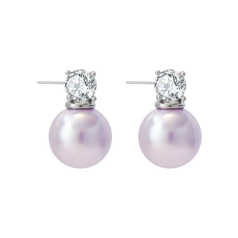 S silver needle rose purple pearl earrings women's light luxury 5A zircon stud earrings real gold electroplating new earrings