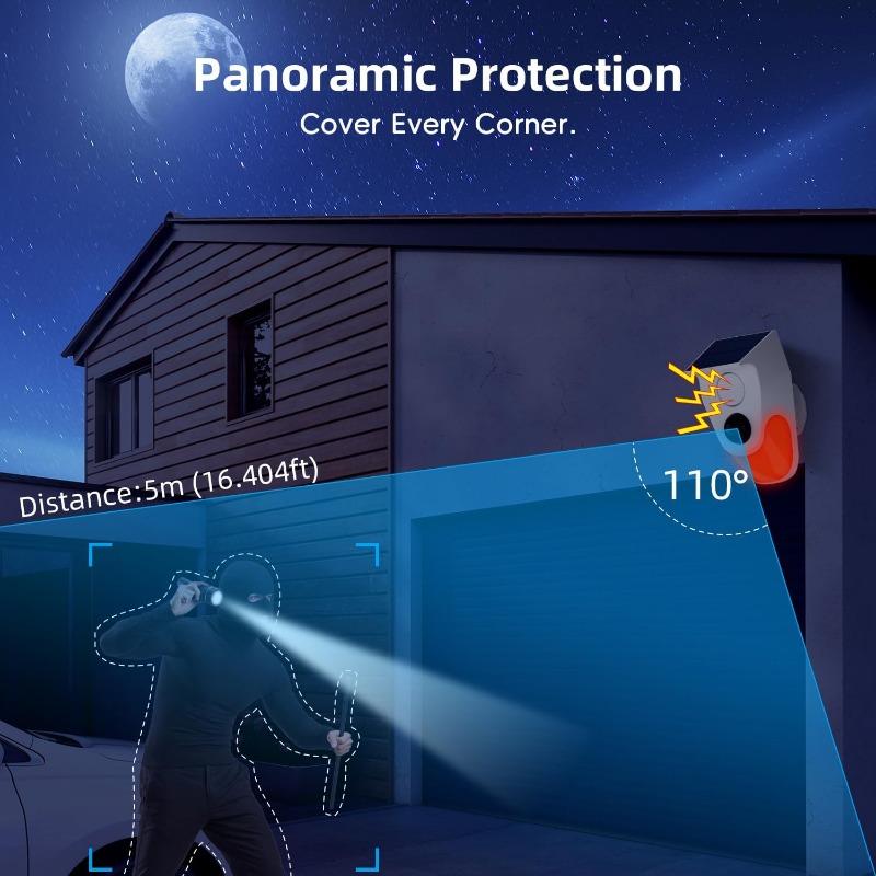 Солнечный голосовой оповещатель. Инфракрасный детектор человеческого тела. Высокодецибелная звуковая и световая сигнализация с несколькими режимами работы.