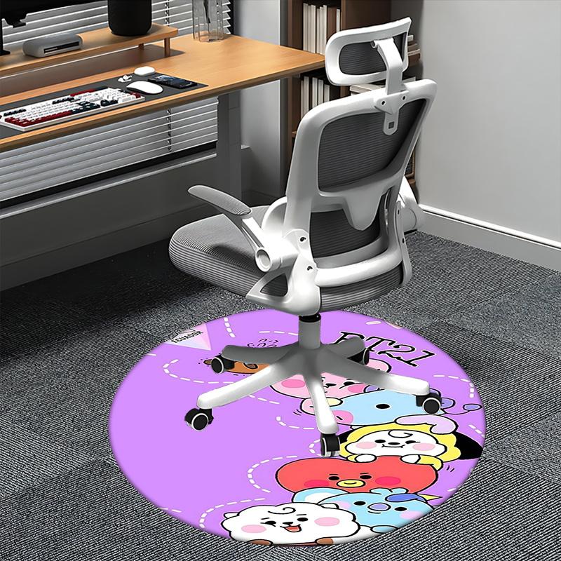 BT21 K-Pop Коврик для стула Круглый ковер-Ковер для офиса, Машинная стирка, Нескользящий, Подходит для гостиных, спален