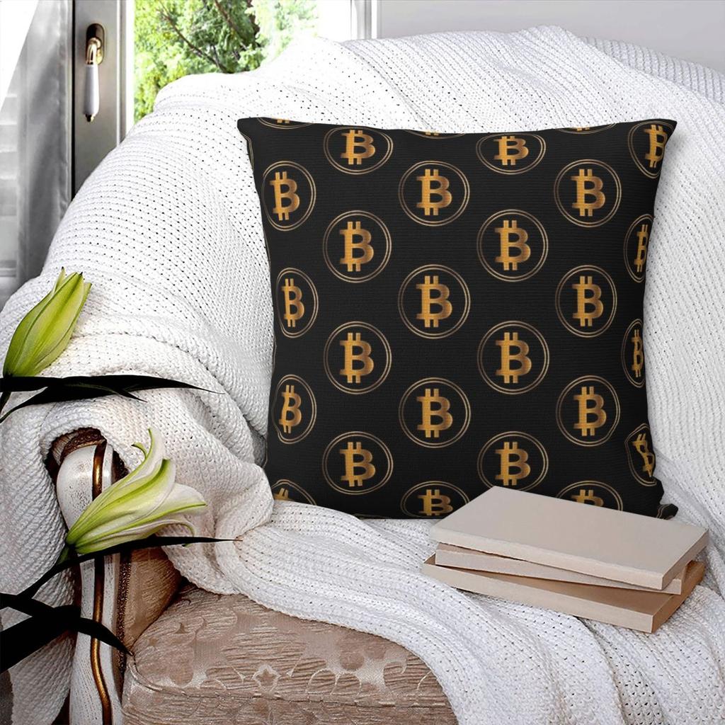 Bitcoin Cryptocurrency Square Pillowcase Pillow Cover Polyester Cushion Zip Decorative Comfort Throw Pillow for Home Living Room