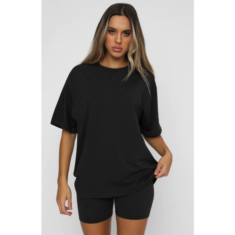 Летняя женская футболка больших размеров, однотонный пуловер с короткими рукавами и круглым вырезом, повседневные шорты, модный костюм с шортами