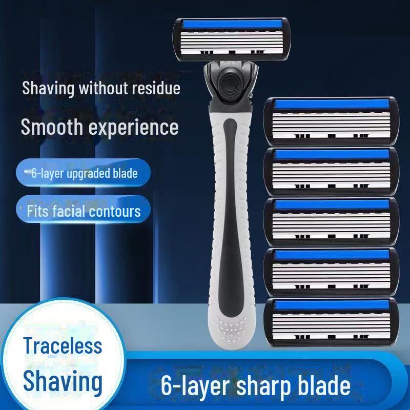 Six-Layer Manual Razor for Men with Stainless Steel Blades