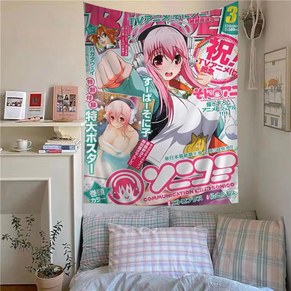 Japanese Super Sonico Comic Classic Anime Tapestry Bedroom Wall Hanging Fabric Living Room Home Dorm Decor Art Home Decor